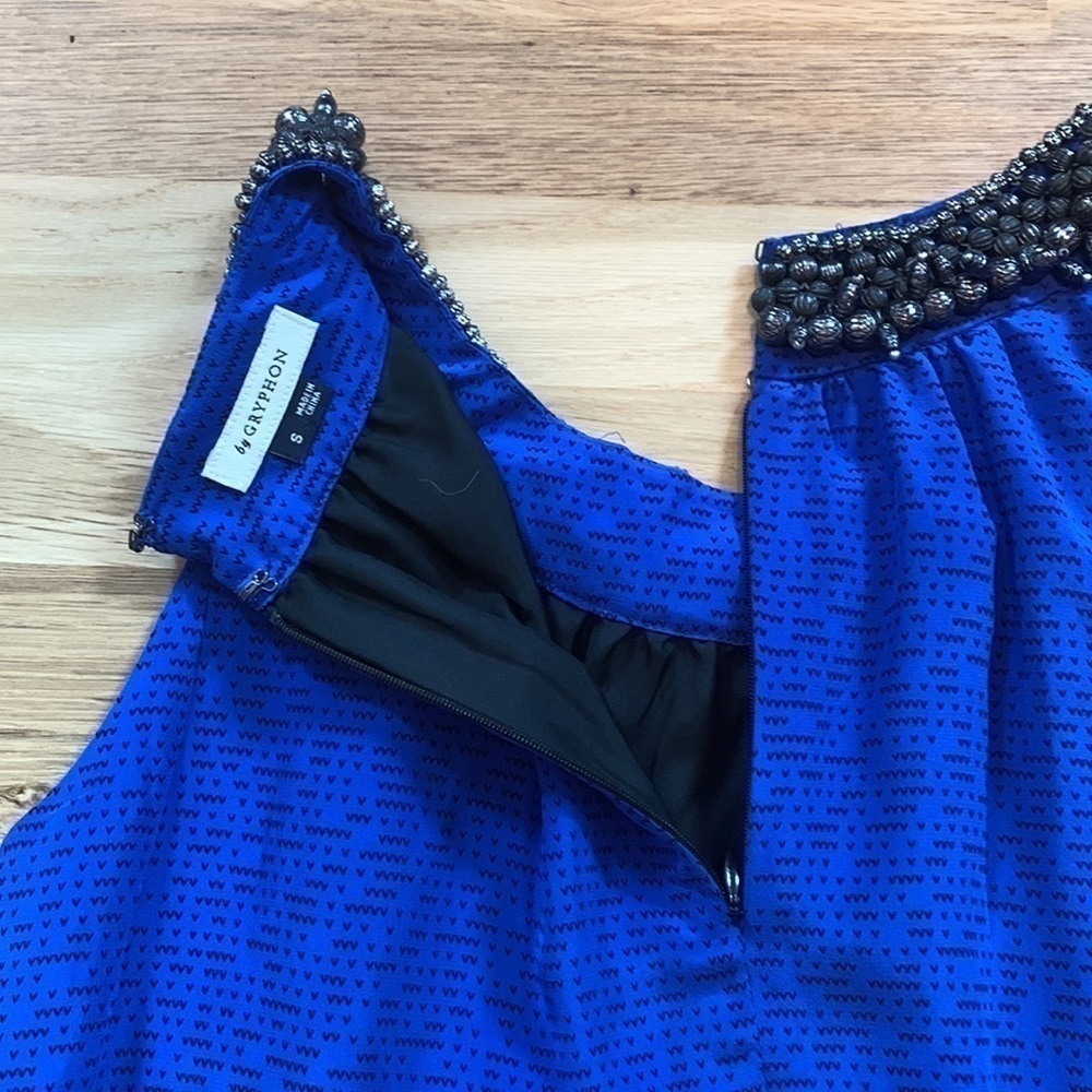 ANTHRO by Gryphon Deepest Fathoms Beaded Collar Sleeveless Dress Blue Women’s S - Picture 11 of 14
